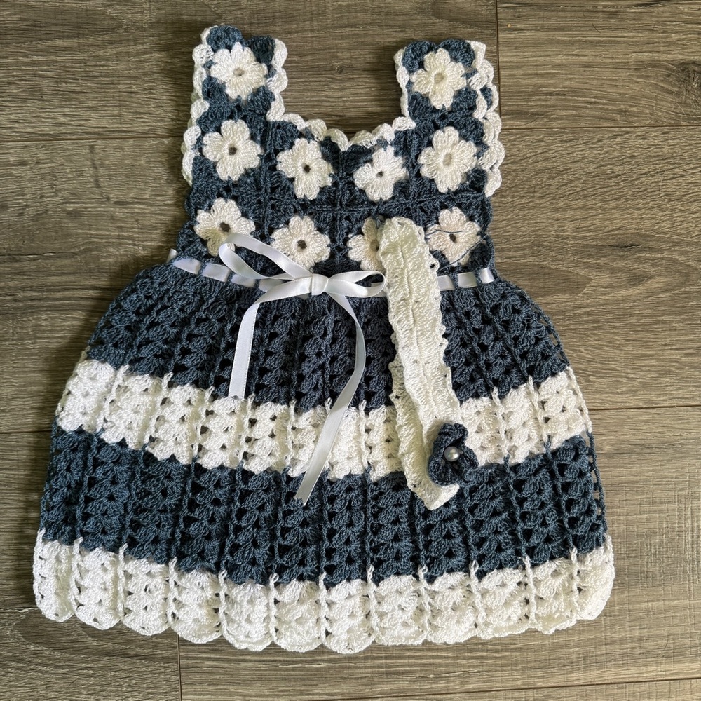 Crochet Baby Dress with Floral Pattern Headband